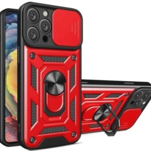 Bodycell Armor Slide - Ανθεκτική Θήκη Apple iPhone 15 Pro με Κάλυμμα για την Κάμερα & Μεταλλικό Ring Holder - Red (5206015072543)
