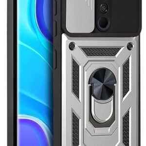 Bodycell Armor Slide - Ανθεκτική Θήκη Xiaomi Redmi 9 με Κάλυμμα για την Κάμερα & Μεταλλικό Ring Holder - Silver (5206015015205)