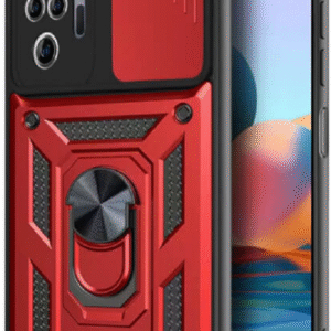 Bodycell Armor Slide - Ανθεκτική Θήκη Xiaomi Redmi Note 10 Pro με Κάλυμμα για την Κάμερα & Μεταλλικό Ring Holder - Red (5206015003929)