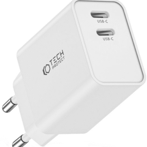 Tech-Protect C35W - Ταχυφορτιστής Ταξιδιού / Αντάπτορας με 2 x Type-C - 35W - White (9490713936078)