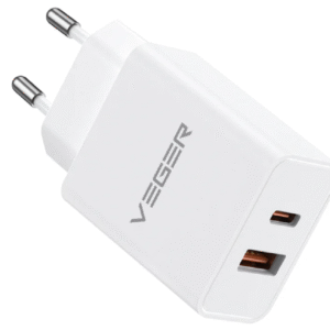 Veger Fast Charger - Ταχυφορτιστής Ταξιδιού / Αντάπτορας Με 1x Type-C / 1 x USB-A - 20W - White (VLS202U)